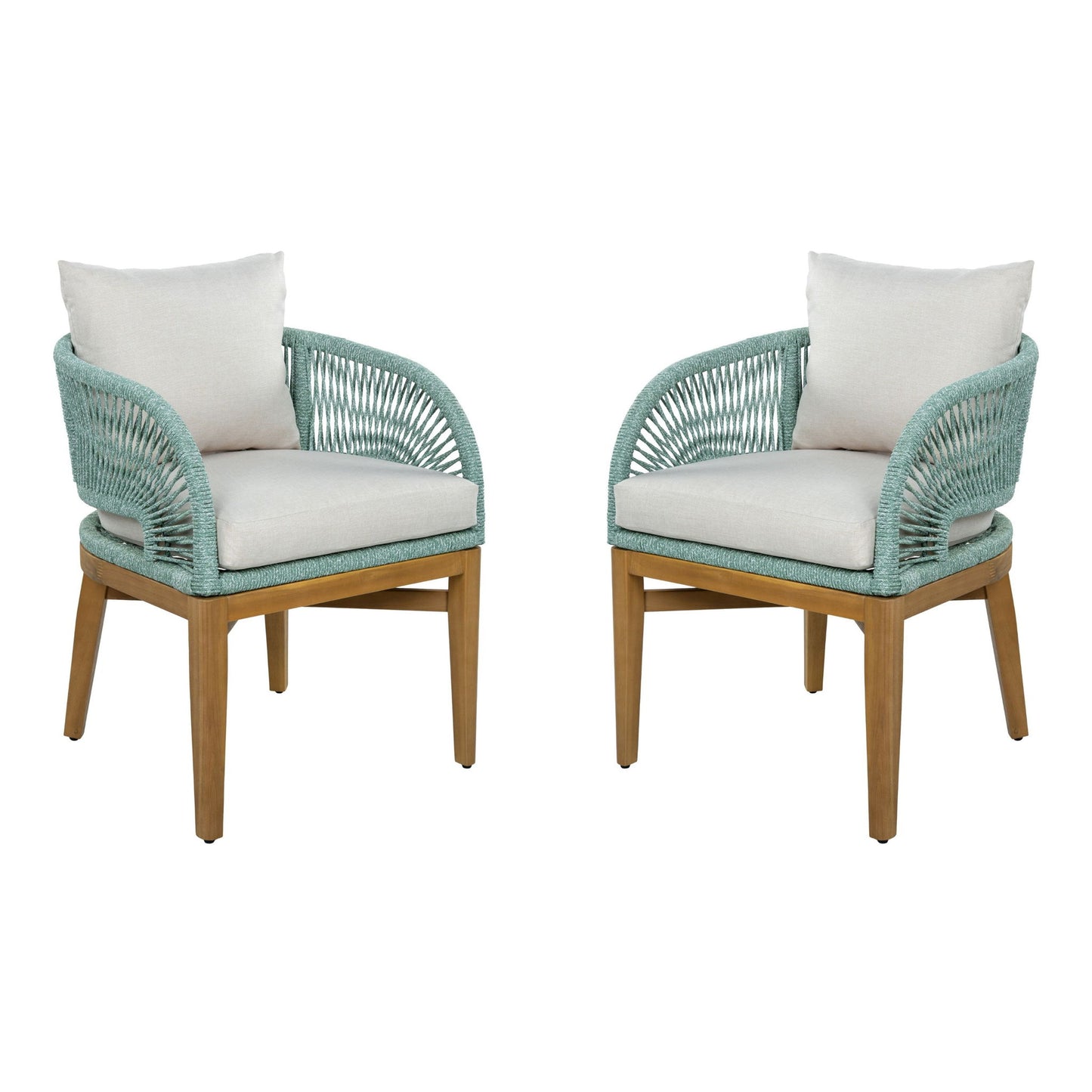 Outdoor Dining Chairs (Set of 2) - Beige / Green / Teak