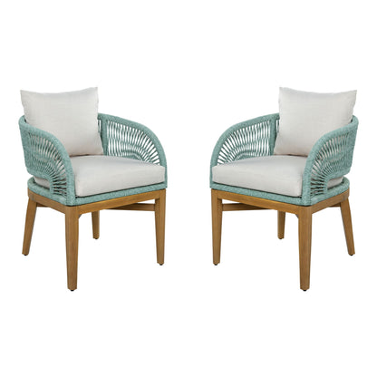 Outdoor Dining Chairs (Set of 2) - Beige / Green / Teak