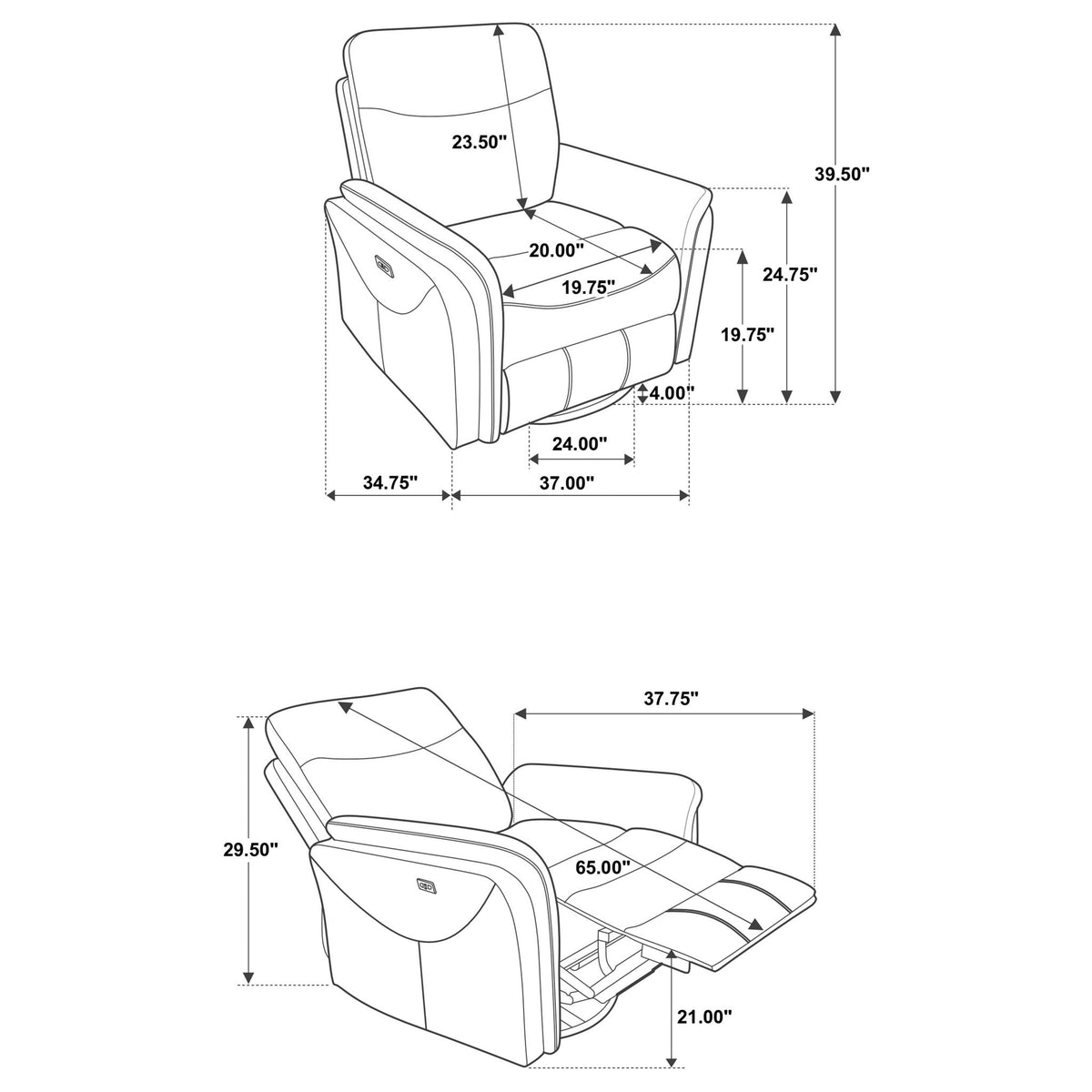 Beacon - Power Swivel Recliner With USB Charging And Adjustable Recline