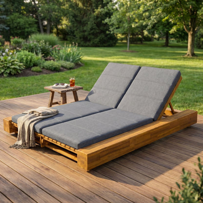 Outdoor Chaise Lounge With Cushions, Adjustable Backrest