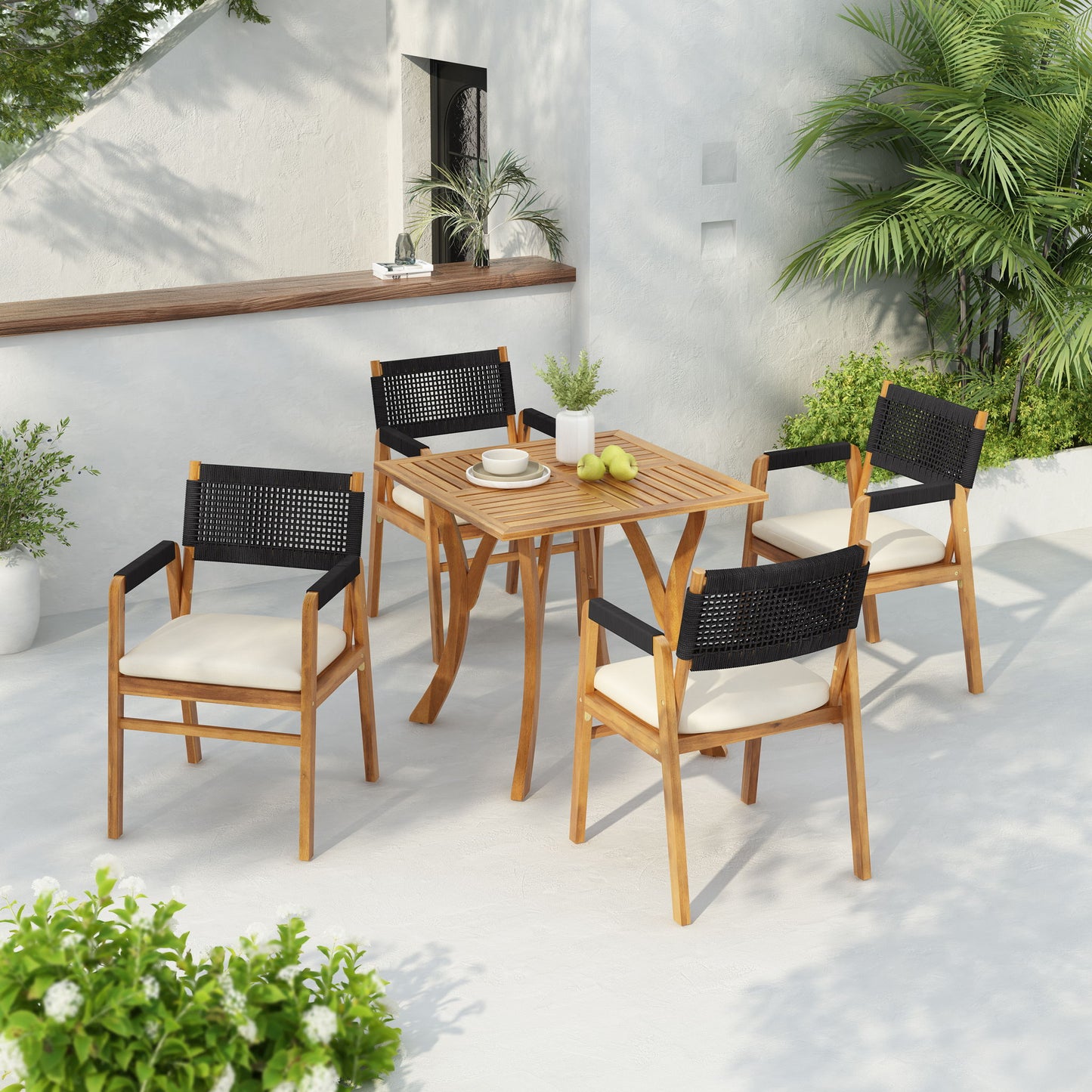 Outdoor Rustic Patio Acacia Bistro Set With Cushions