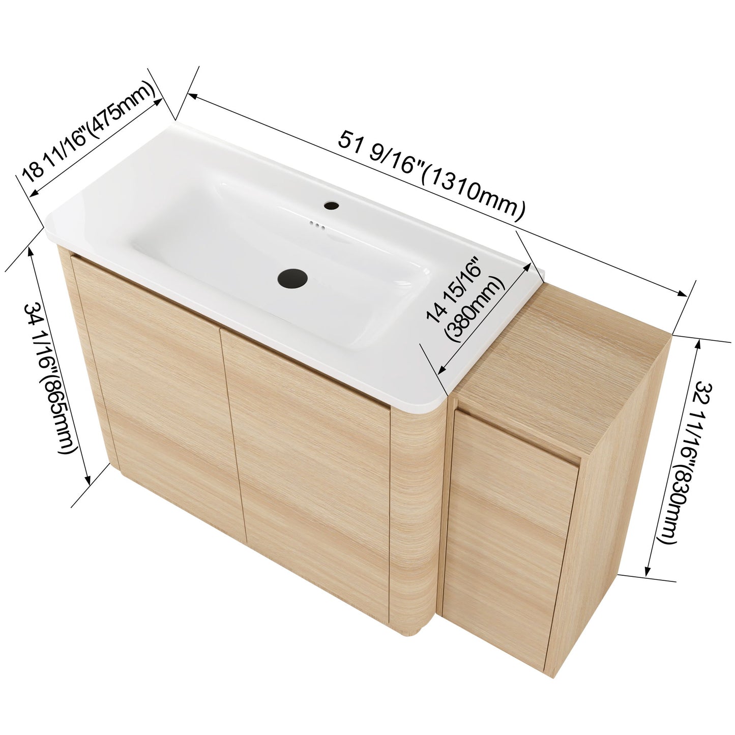 Freestanding Bathroom Vanity With Sink, 1 Small Storage Cabinet, Soft Close Door