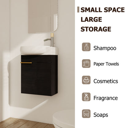 Wall Mounted Bathroom Vanity With Sink And Storage Rack, Soft Close Doors