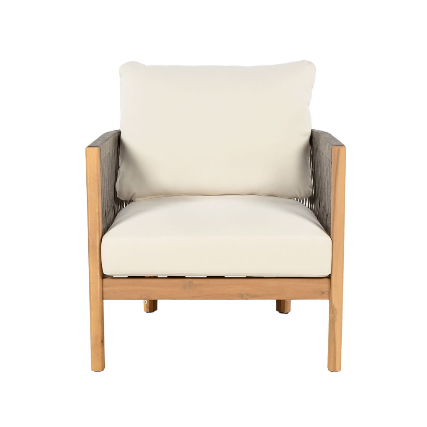 Patio Acacia Wood Club Chair, Woven Rope Outdoor Patio Arm Chair, Deep Seating For Porch - Teak / Beige