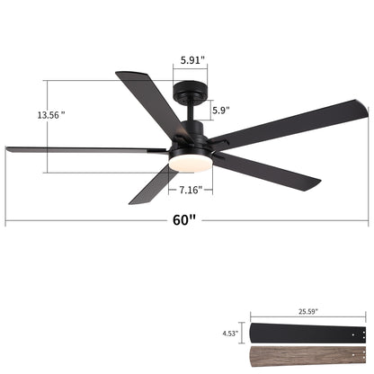 Ceiling Fan With Lights And Remot With Quiet DC Motor, 6 Speeds, Reversible Blades - Black
