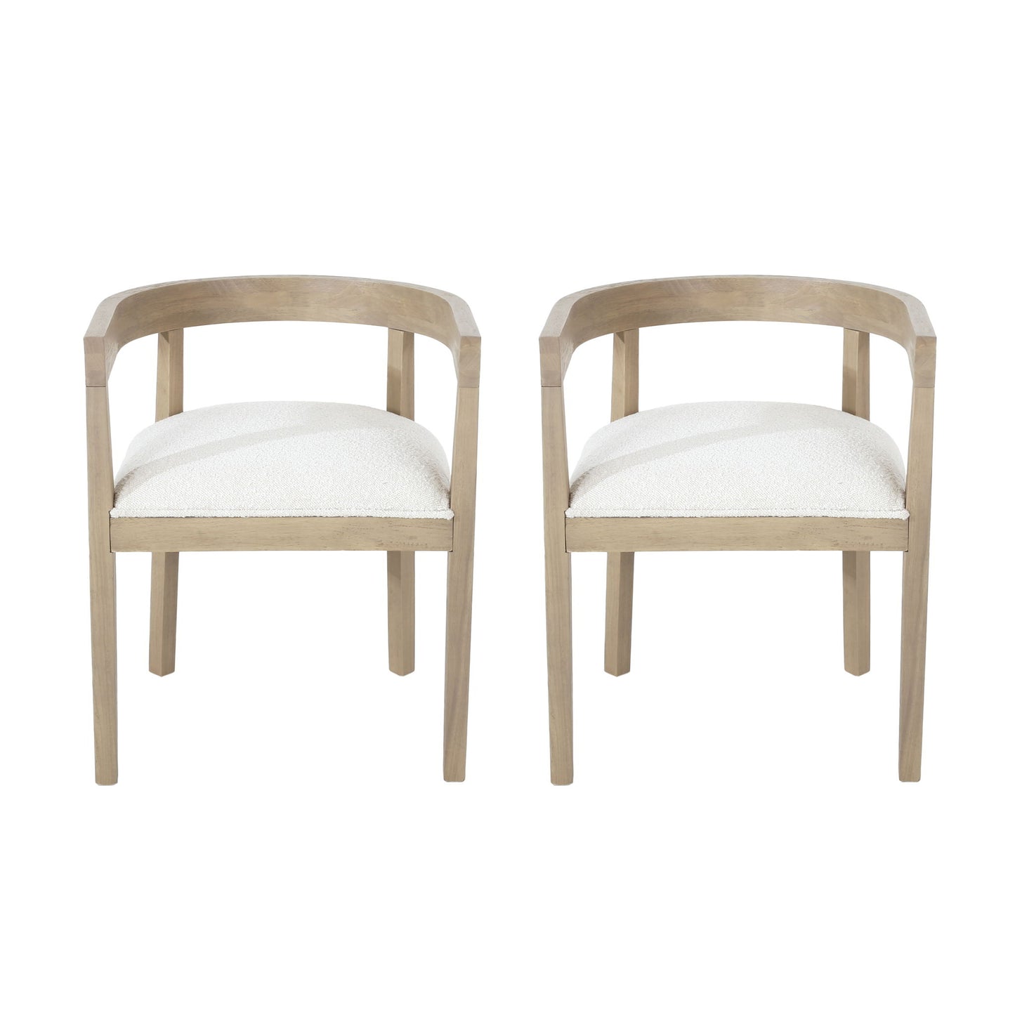 Modern Mid Century Dining Arm Chair Set With Upholstered Frame - Natural