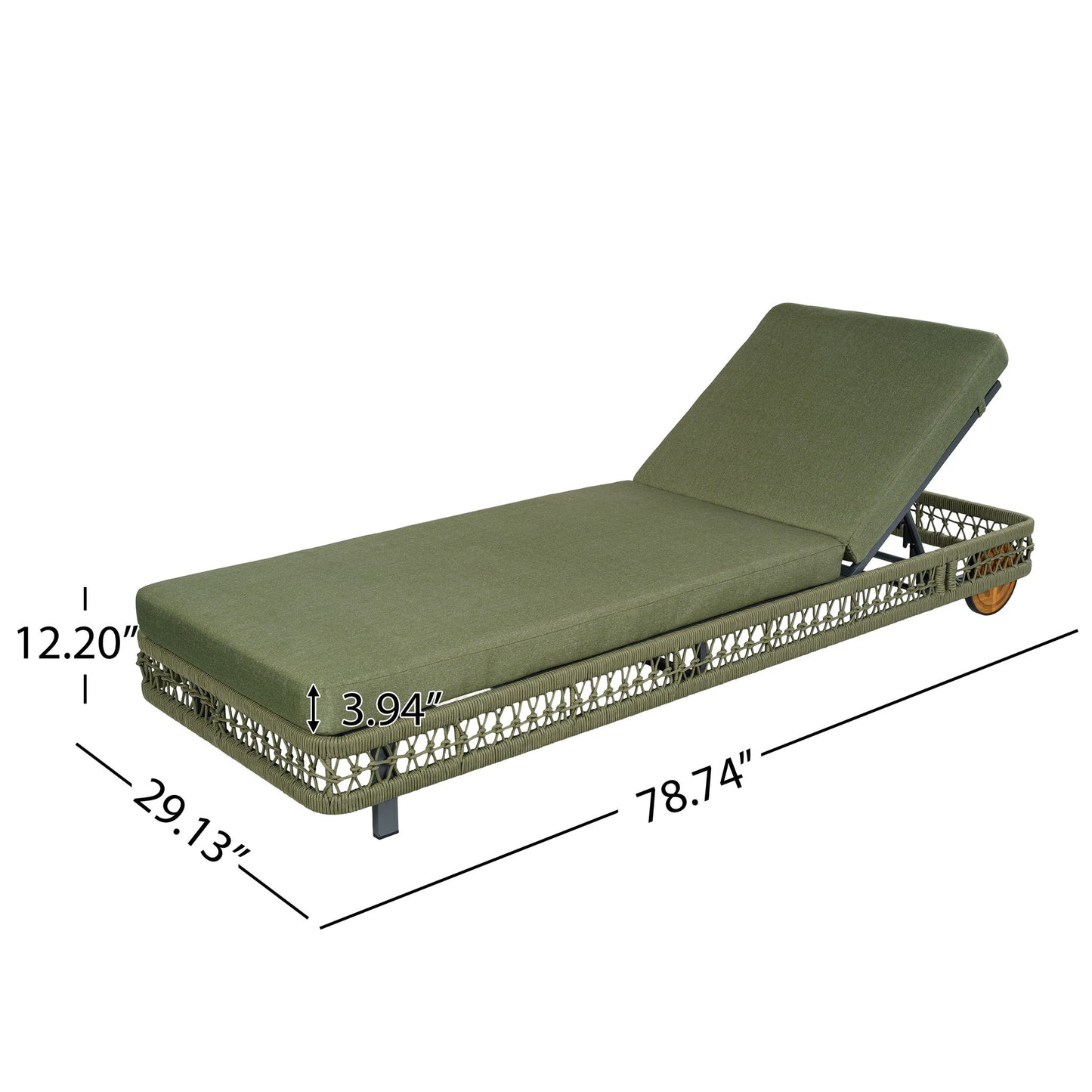 Outdoor Chaise Lounge With Wheels, 5 Position Adjustable Backrest