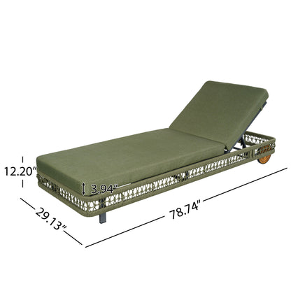Outdoor Chaise Lounge With Wheels, 5 Position Adjustable Backrest