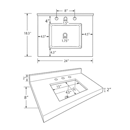 Basin Sink, Triple Faucet Holes, 2" Thick Rim, Sink Only