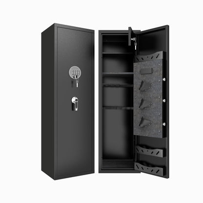 Large Capacity Mechanical Gun Safe For Rifles & Handguns, Digital Password Lock, Built In Independent Lock Box, Adjustable Shelves - Black