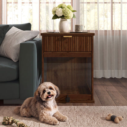 Dog Crate End Table With Charging Station - Antique Brown