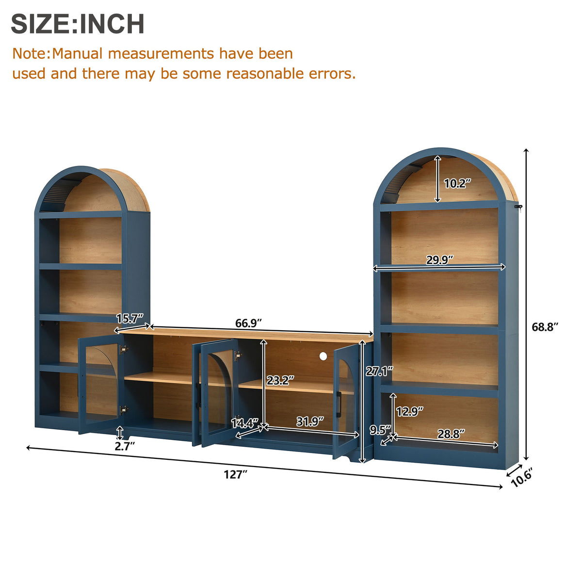 3 Piece TV Stand Set With Bookshel, Entertainment Center With Arched Design