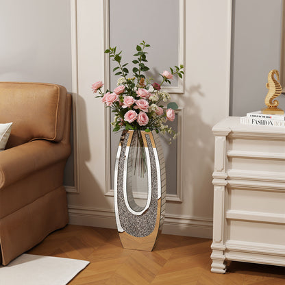 U - Shaped Floor Vase With Shattered Diamond Mirror Surface