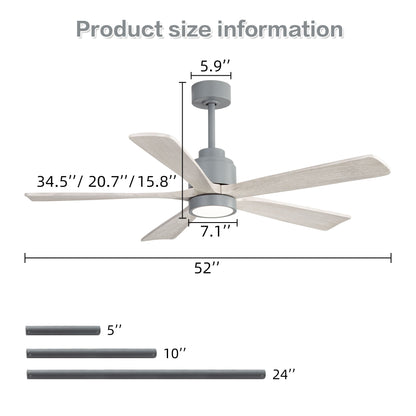 52" Ceiling Fan With Light, 6 Speed Quiet Remote Control, Dimmable LED For Living Room