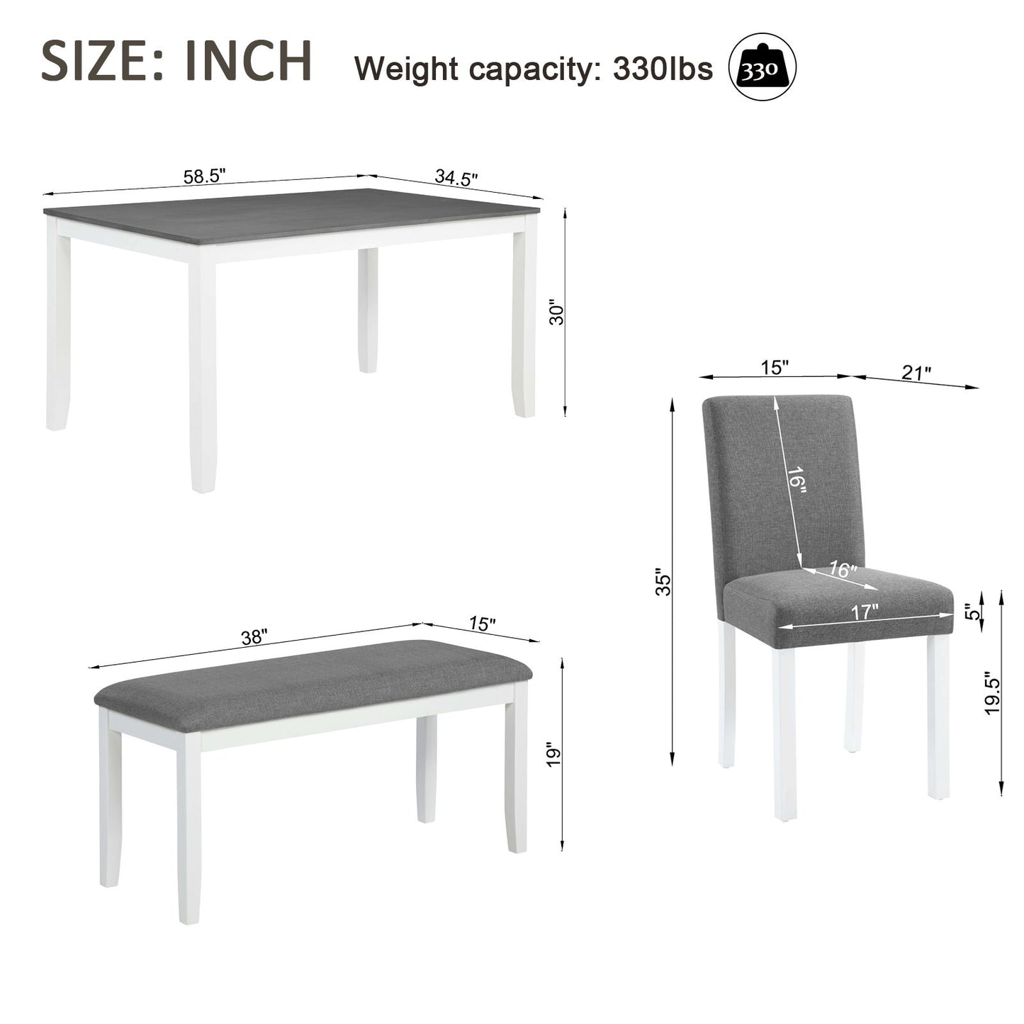 6 Piece Dining Table Set With Bench And Chairs