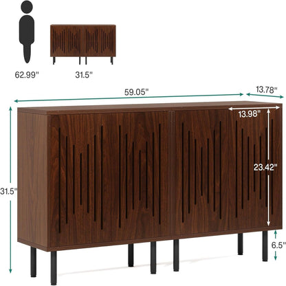 Buffet Sideboard Cabinets With Adjustable Shelves For Dining Room (Set of 2) - Dark Brown