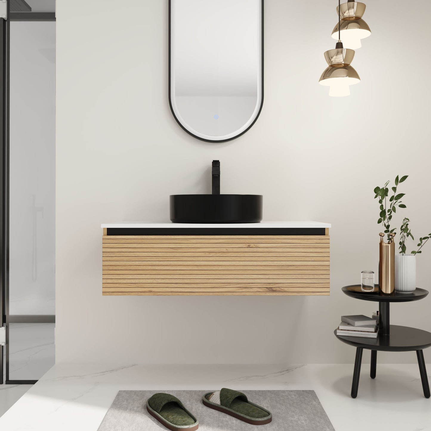 Wall Mounted Bathroom Vanity With Art Sink & 1 Soft Close Drawer