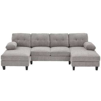 U-Shaped Sectional Sofa 103.5" Fabric Couch With Dual Chaise Lounges, Storage Pockets, Armrest Pillows