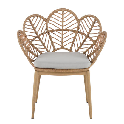 Kirk - Outdoor Patio 7 Pieces Chat Set With Wicker Chairs Cushions & Table - Beige / Light Brown / Teak