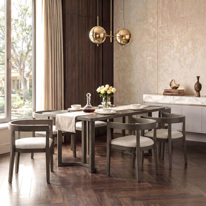 Rectangular Dining Table Set For 6 With Upholstered Barrel Back Chairs