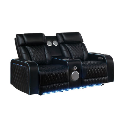 Electra - Power Reclining Loveseat With Power Headrests, Console, Speakers, Massage, LED Lighting And USB Control