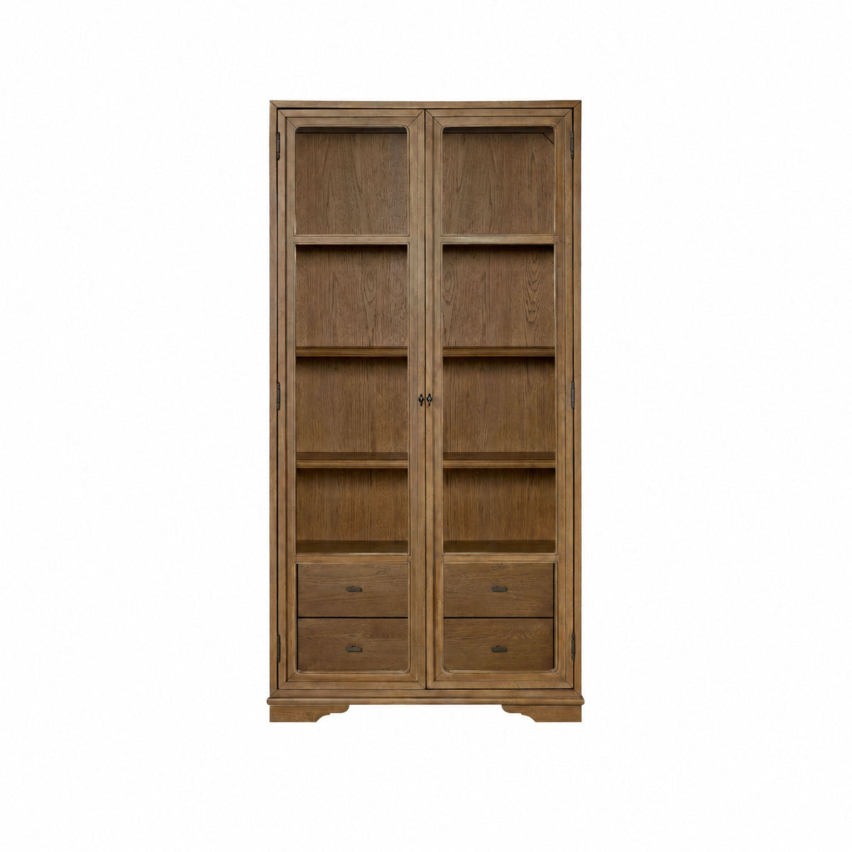 Tall Display Cabinet With Glass Doors And Drawers - Almond