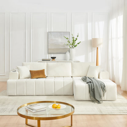 L - Shaped Sectional Sofa With Cup Holders & Side Pockets