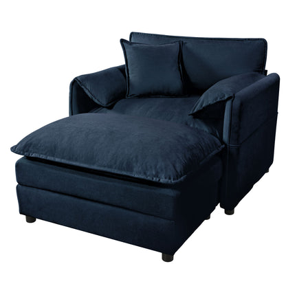 Oversized Chair With Movable Ottoman, Soft Upholstered Lounge Chair