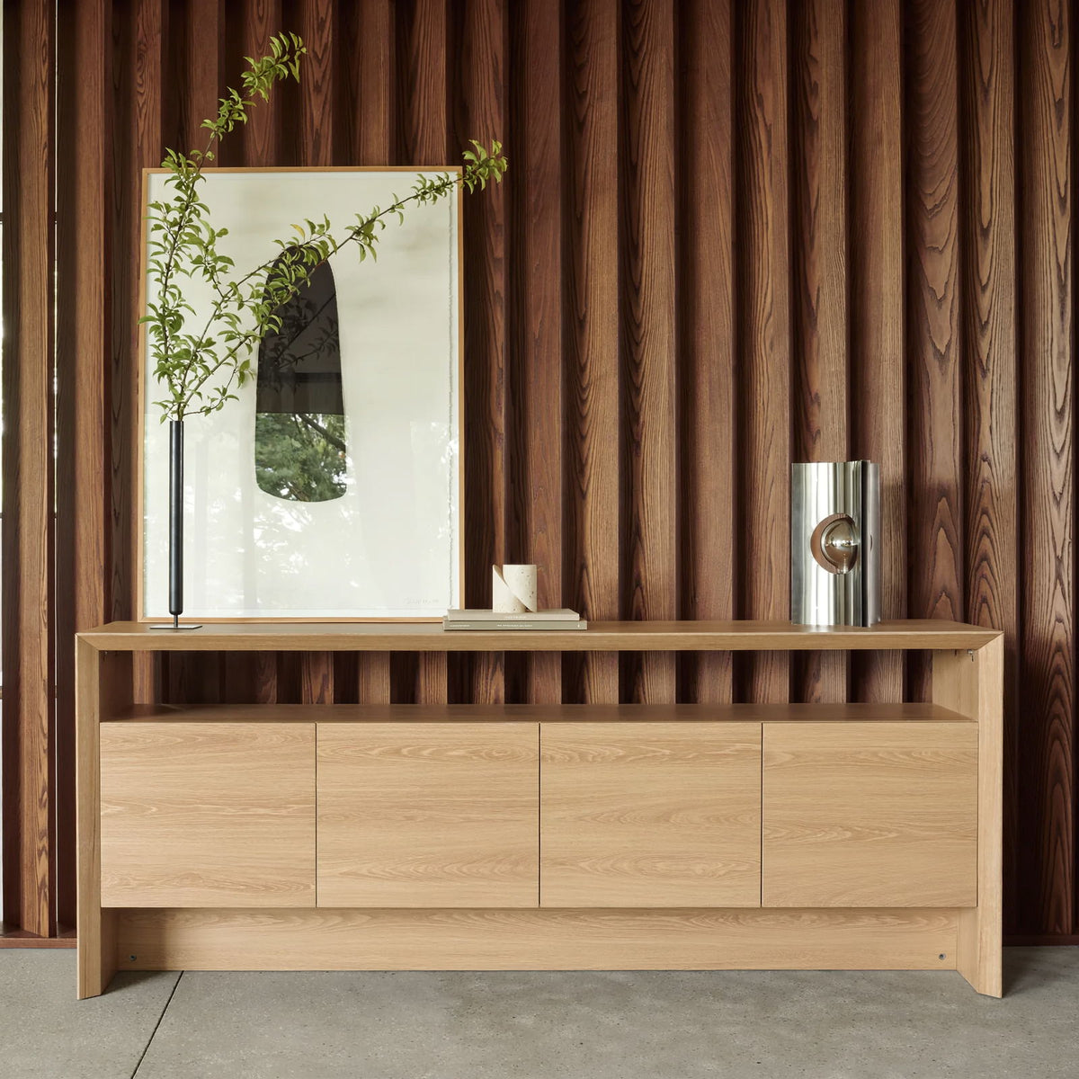 Arlo - Waterfall Sideboard Cabinet With Open Shelf And Hidden Storage