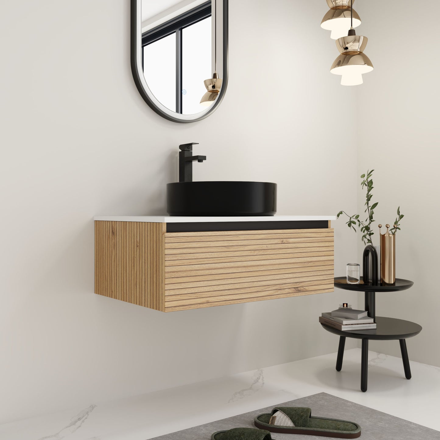 Wall Mounted Bathroom Vanity With Art Sink & 1 Soft Close Drawer