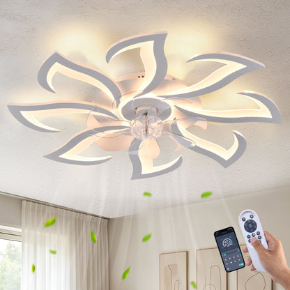 Flower Ceiling Fan With Remote Controlled LED Light, Flush Mount DC Motor Fan