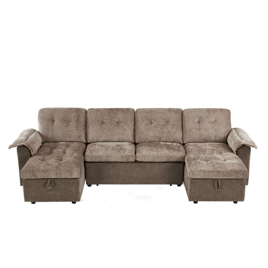 Modern U-Shaped Sleeper Sectional Sofa Bed With USB Ports, Cup Holder, And Hidden Storage