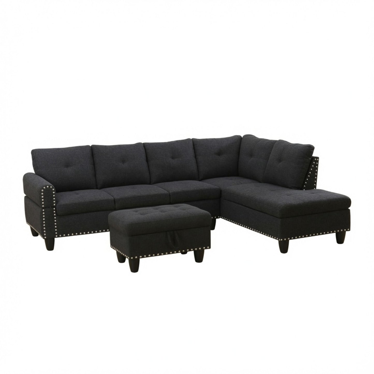 L - Shaped 3 Piece Sectional Sofa With Chaise, Storage Ottoman & Cup Holders