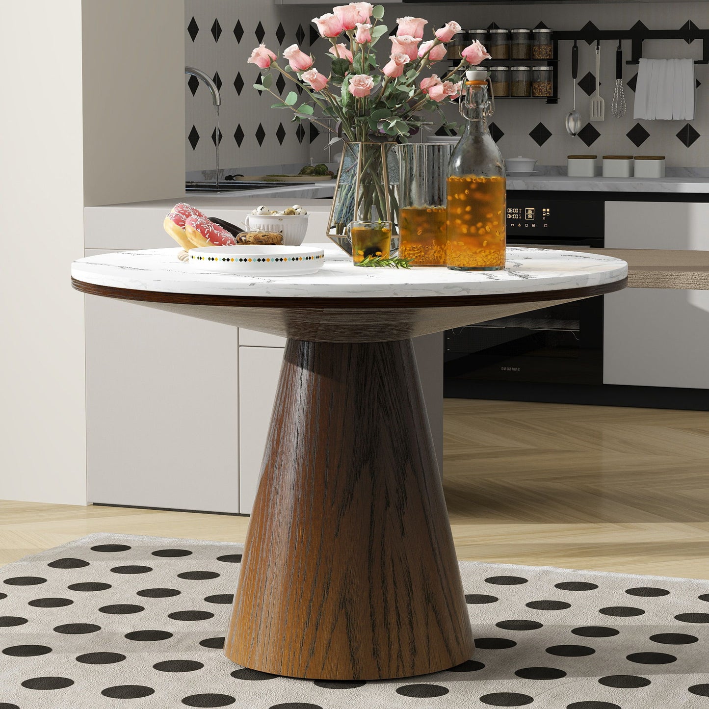Round Dining Table For Dining Room - Brown