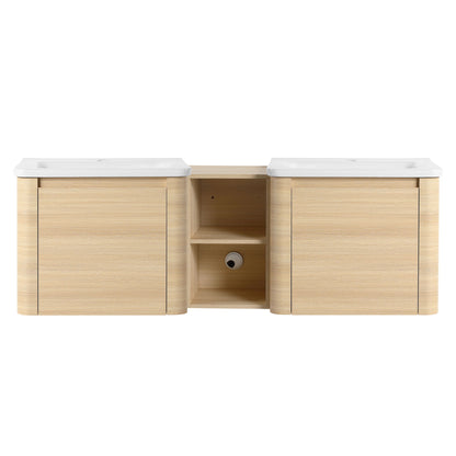 Wall Mounted Bathroom Vanity With Sink And Storage Shelves, Soft Close Doors