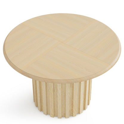 Round Dining Table With Fluted Pedestal Base, Circle Kitchen & Dinner Table - Natural Wood