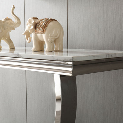 Modern Rectangular Marble Printing Console Table, U Shape Stainless Steel Base With Mirrored Finish