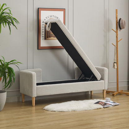 Upholstered Corduroy Flip Top Storage Bench For Living Room