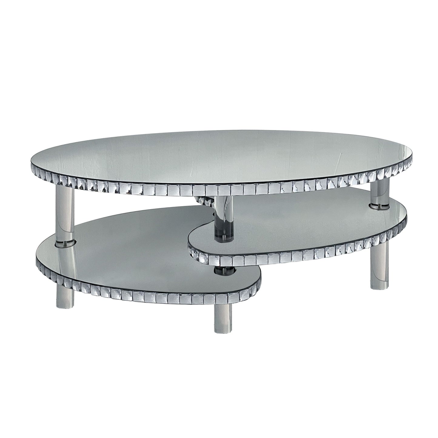 Coffee Table, Oval Double Layer Home Furnishing - Silver