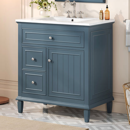 Modern Bathroom Vanity With Sink, Adjustable Shelf, Flip Drawer & 2 Drawers