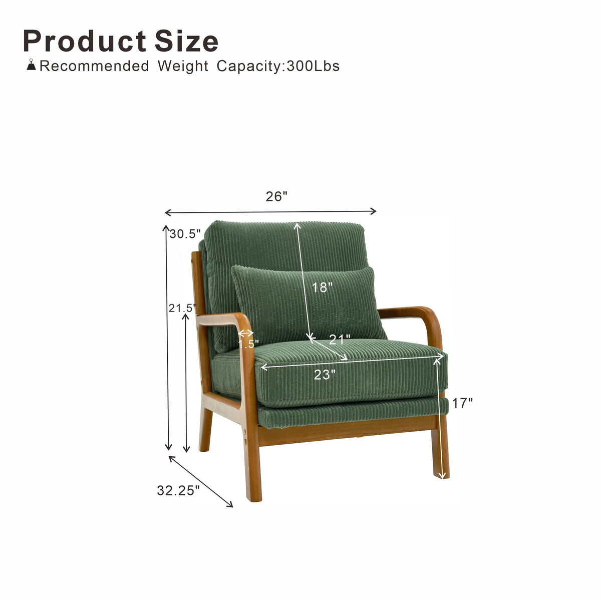Upholstered Armchair With Back Support Pillow