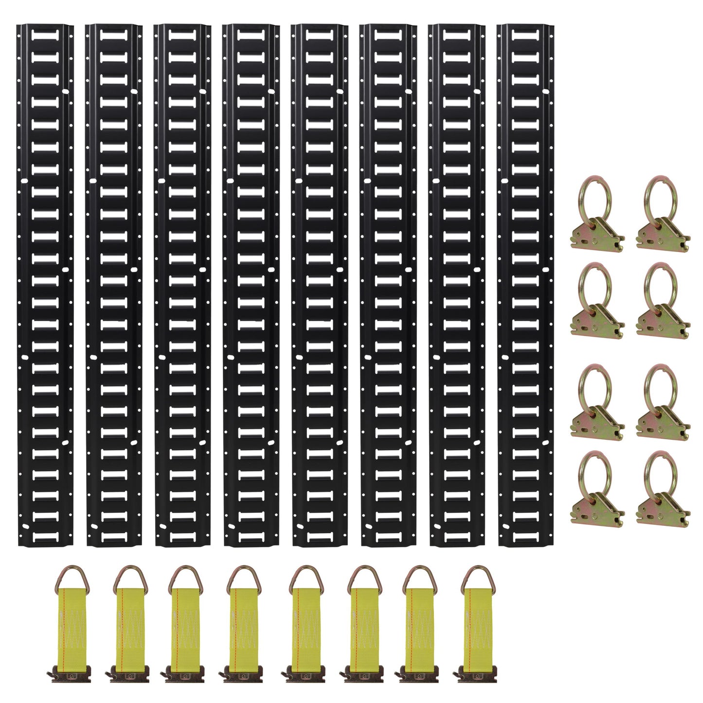 Heavy Duty E Track Tie-Down Rail Kit With O-Ring Anchors And Rope Tie Offs