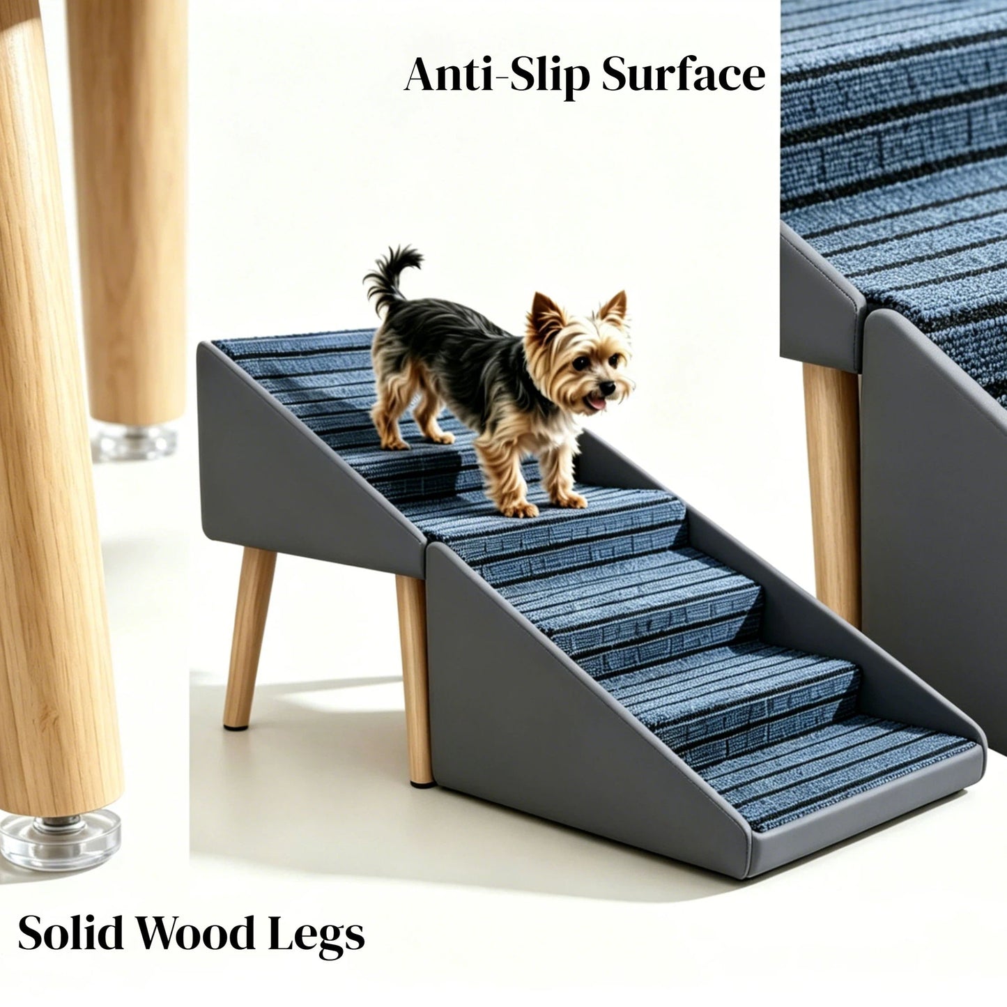 2 In 1 Dog Stairs For Bed And Couch, Foldable 6 Pet Steps - Gray