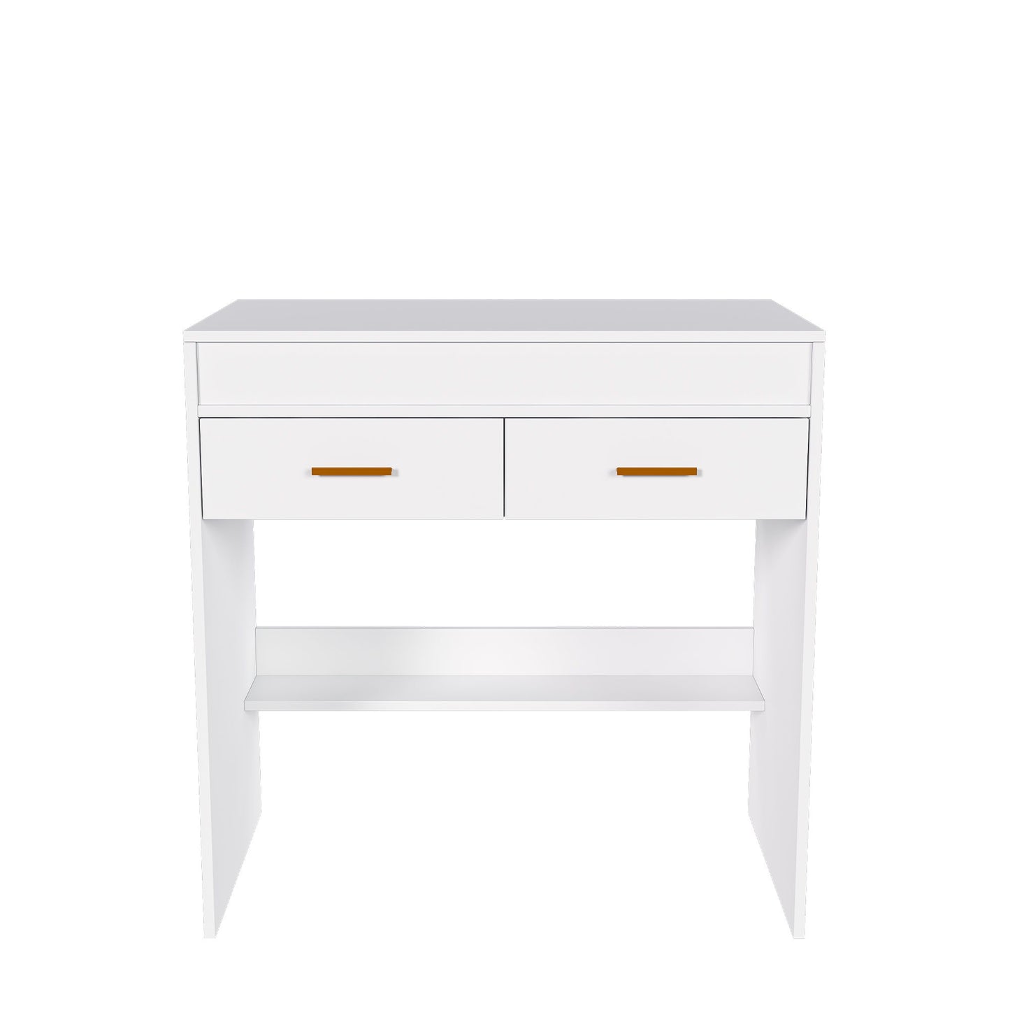 Flip Top Vanity Desk With LED Mirror & Outlet Makeup Table With 2 Drawers, Open Storage, And Jewelry Hooks - White