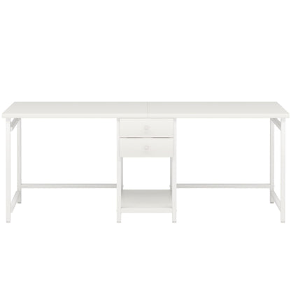 2 Person Computer Desk With Drawers And Shelves, Extra Long Double Workstation