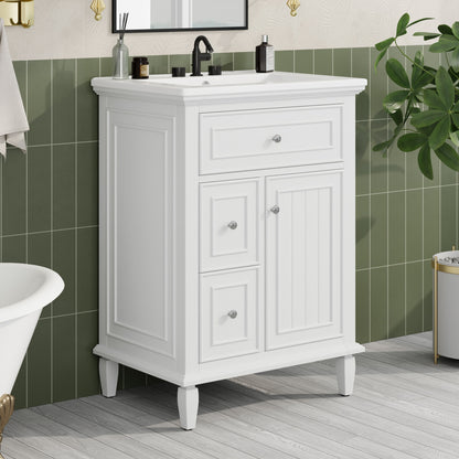 Modern Bathroom Vanity With Sink, Adjustable Shelf, 1 Flip Drawer & 2 Drawers