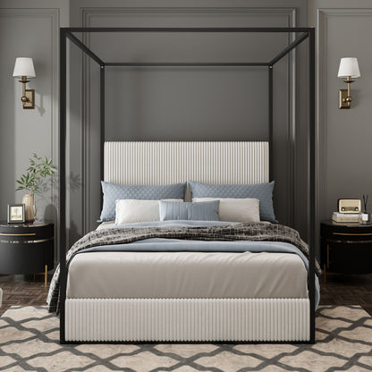 Canopy Bed With Tall Upholstered Headboard And 4 Poster
