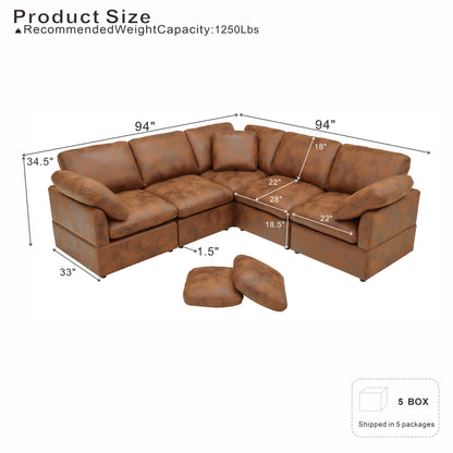 Modular Cloud Sectionals Sofa, Freely Configurable Corner - Light Brown