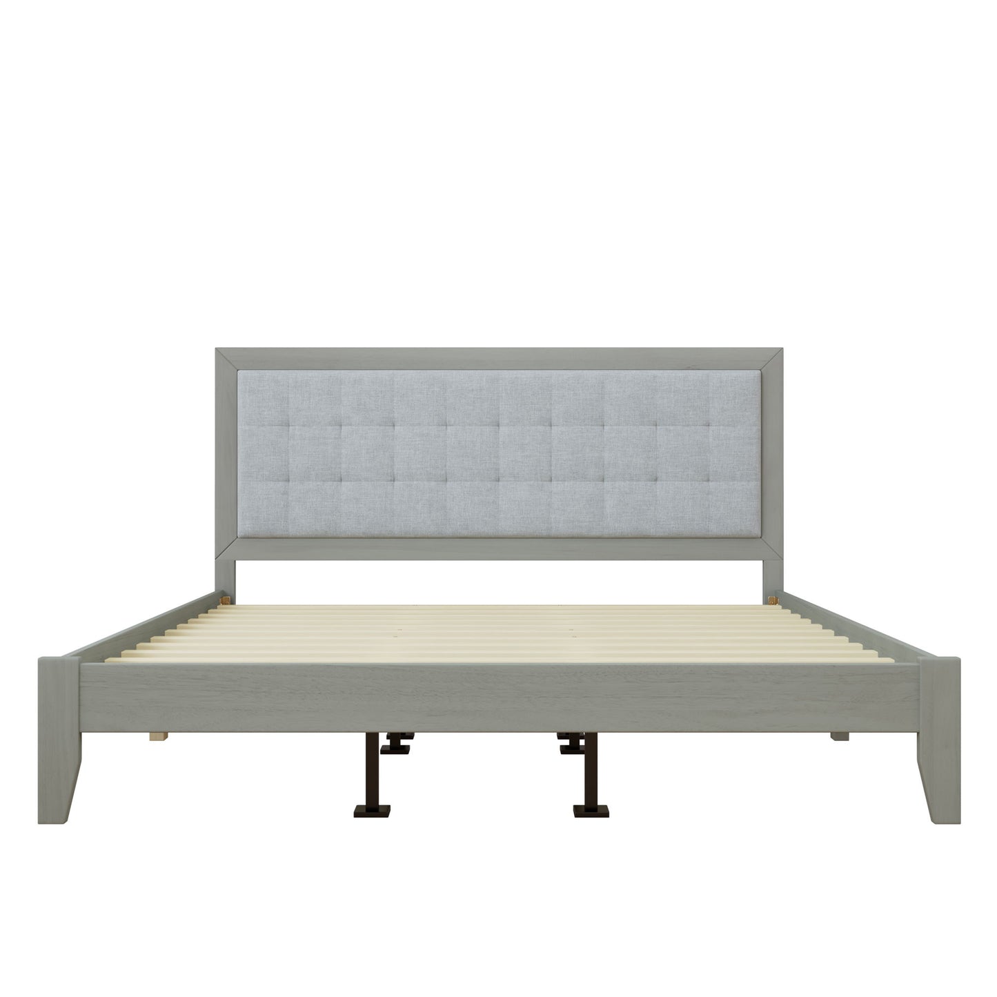 Mid Century Modern Platform Bed With Upholstered Headboard