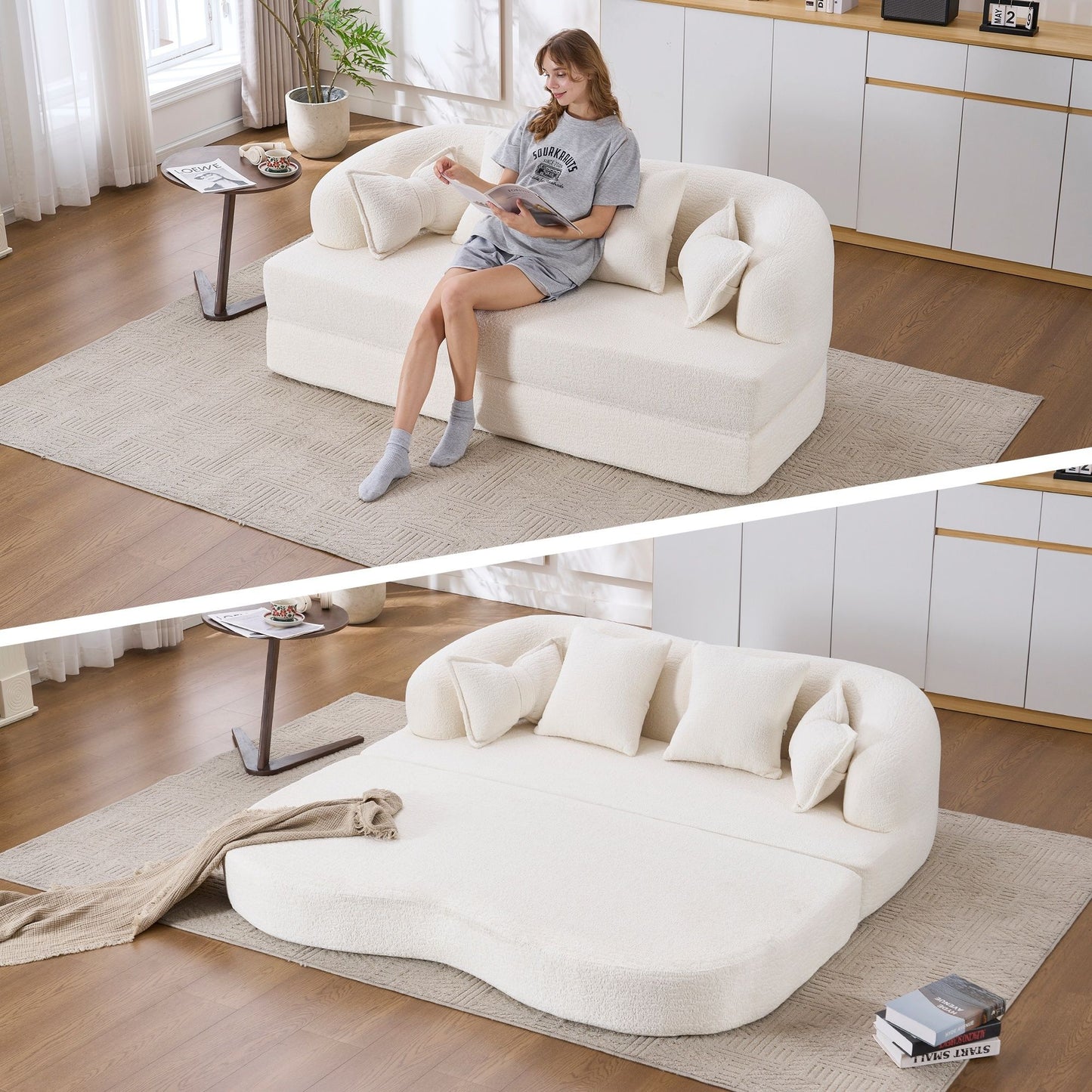 Foldable Sofa Bed, Boneless Couch Convertible Sleeper With 4 Pillows